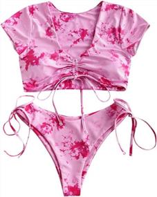 img 4 attached to ZAFUL Tie-Dye Triangle Bikini Set With Cinched String Detail - Three-Piece Swimsuit For Women