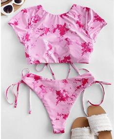img 3 attached to ZAFUL Tie-Dye Triangle Bikini Set With Cinched String Detail - Three-Piece Swimsuit For Women