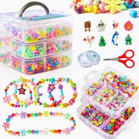 img 4 attached to Inscraft'S 1100-Piece Jewelry Making Bead Kit For Kids Crafts: Includes Scissor, String, Instruction, And Accessories For Bracelet Making - Perfect Toys For Girls