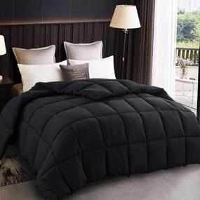 img 4 attached to Black All Season Cal King Size Soft Quilted Down Alternative Comforter Duvet Insert With Corner Tabs, Winter Summer Warm Fluffy - EDILLY 96" X 104