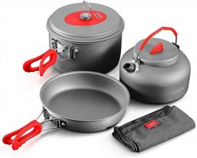 img 4 attached to Alocs Camping Cookware, Portable Camping Pots And Pans Set With Camping Kettle, Lightweight Camping Cooking Set For Outdoor Backpacking Camping Hiking Picnic, Included Mesh Carry Bag