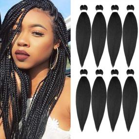 img 4 attached to 8 Packs Pre-Stretched Yaki Straight Synthetic Braiding Hair For Professional Crochet Braids Hot Water Setting - 20 Inch #1