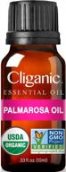 органическое эфирное масло пальмарозы cliganic usda, 100% чистое натуральное неразбавленное (10 мл), для ароматерапии, без гмо логотип