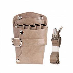 img 4 attached to Scissors Pouch PU Leather Salon Barber Hairdressing Scissors Holster Hair Stylist Tools Bag Comb Shear Holster Waist Shoulder Belt (Khaki)