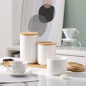 img 3 attached to 🍶 HJN White Ceramic Container Set: Airtight Wood Lid Jars for Coffee, Tea, Bean Storage & Kitchen Décor - Set of 3pcs