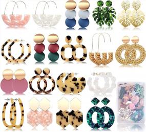 img 4 attached to FIFATA 18 Pairs Statement Rattan Earrings For Women Girls Fun Acrylic Hoop Drop Dangle Earrings Fashion Resin Jewelry Set Hypoallergenic For Sensitive Ears