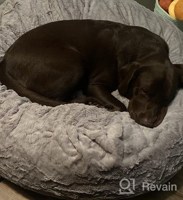 img 1 attached to Large Gray Faux Fur Donut Dog Bed Replacement Cover - Ultra Calming By Furhaven Plush! review by Roy Bush