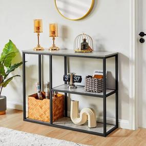 img 4 attached to WOHOMO Console Table, 12 Inch Narrow Sofa Table With 3-Tier Storage Shelves, 40 Inch Industrial Entryway Table For Living Room, Corridor, Hallway, Grey Marble