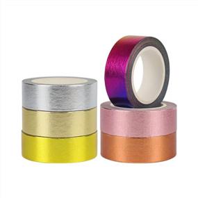 img 4 attached to 6Pcs Pastel Colorful Metallic Washi Tape Set | Self-Adhesive Foil Stickers For DIY Crafts & Gift Wrapping