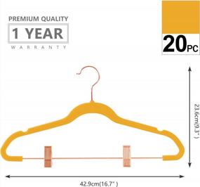 img 3 attached to 20-Pack Of MIZGI Premium Velvet Pants Hangers With Clips - Slim Skirt Hangers In Non-Slip Ginger Yellow Felt - Stylish Copper/Rose Gold Hooks - Space-Saving Clothes Hangers For Outfits And Dresses