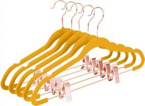 img 4 attached to 20-Pack Of MIZGI Premium Velvet Pants Hangers With Clips - Slim Skirt Hangers In Non-Slip Ginger Yellow Felt - Stylish Copper/Rose Gold Hooks - Space-Saving Clothes Hangers For Outfits And Dresses