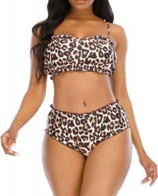 img 4 attached to Women'S Bandeau Bikini With Off-Shoulder Smocked Top And High-Waisted Bottoms