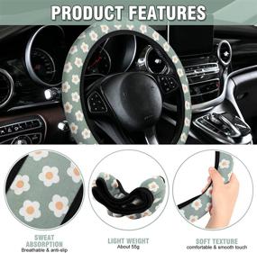 img 2 attached to 🌸 Floral Steering Wheel Cover and Car Decorations Set - Cute Steering Wheel Cover with 4 Pieces Flower Air Vent Clips for Women and Girls (Fresh Pattern)