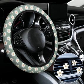 img 4 attached to 🌸 Floral Steering Wheel Cover and Car Decorations Set - Cute Steering Wheel Cover with 4 Pieces Flower Air Vent Clips for Women and Girls (Fresh Pattern)