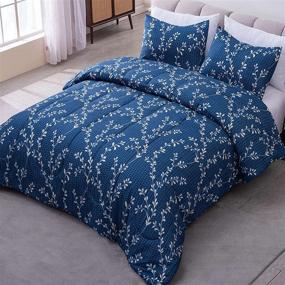 img 2 attached to Exclusivo Mezcla 3-Piece Floral King Size Comforter Set, Microfiber Bedding Down Alternative Comforter For All Seasons With 2 Pillow Shams, Navy