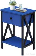 vecelo dark blue modern side table with storage shelf and bin drawer for living room, bedroom, lounge, sofa couch logo