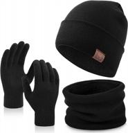 winter-ready: 3-piece knitted beanie hat, scarf, and gloves set with touchscreen technology for keeping warm logo