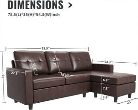 img 3 attached to Brown Faux Leather L-Shaped Convertible Sectional Sofa Couch For Small Apartments By HONBAY