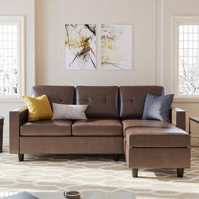 img 2 attached to Brown Faux Leather L-Shaped Convertible Sectional Sofa Couch For Small Apartments By HONBAY