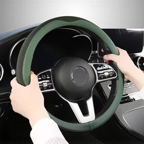 img 1 attached to 🌿 LIKEWEI Green Steering Wheel Cover, Universal 15 Inch, Latest Microfiber Leather Breathable Technology, Non-Slip, Comfortable, Warm in Winter & Cool in Summer