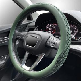 img 3 attached to 🌿 LIKEWEI Green Steering Wheel Cover, Universal 15 Inch, Latest Microfiber Leather Breathable Technology, Non-Slip, Comfortable, Warm in Winter & Cool in Summer