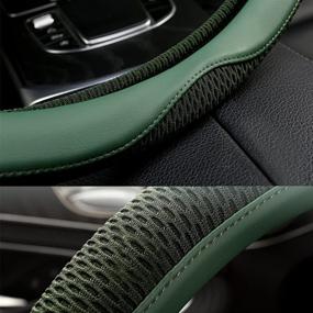 img 2 attached to 🌿 LIKEWEI Green Steering Wheel Cover, Universal 15 Inch, Latest Microfiber Leather Breathable Technology, Non-Slip, Comfortable, Warm in Winter & Cool in Summer