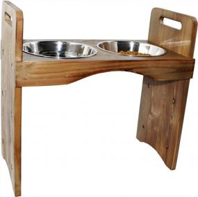 img 1 attached to Spirtro Elevated Dog Bowls Station- Adjustable To 3 Heights, 3", 8", 12", Raised Pet Stand Feeder, Double Stainless Steel Food And Water Dishes For Small To Middle Dogs And Cats, Rustic Wood- Gray