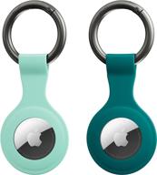 🔑 2 pack airtag case - silicone protective cover with keychain carabiner for airtag key finder and phone finder - shock resistant - mint green and turquoise logo