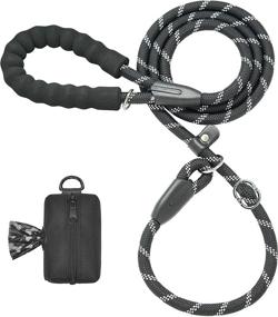 img 4 attached to 6 FT Durable Slip Lead Dog Leash With Zipper Pouch, Padded Handle And Highly Reflective Threads For Medium/Large Dogs (18~120 Lbs.), By IYoShop - Black