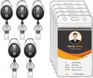 5 pack retractable id badge holder with heavy duty carabiner reel clip and 28in kevlar pull cord - vertical style clear card holders by ktrio logo