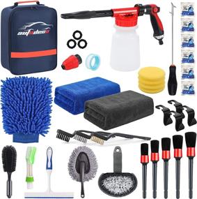 img 4 attached to 🚗 33Pcs Car Wash Cleaning Kit - AUTODECO Foam Gun Sprayer, Blue Canvas Bag, Wash Mitt, Sponge Towels, Tire Brush, Window Scraper, Duster - Complete Interior and Exterior Car Detailing Set