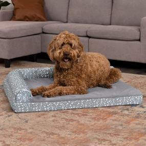 img 2 attached to Furhaven Large Memory Foam Dog Bed Plush & Almond Print L Shaped Chaise W/ Removable Washable Cover - Gray Almonds, Large