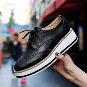 img 3 attached to Women'S Platform Lace-Up Wingtips Square Toe Oxfords Shoes By DADAWEN