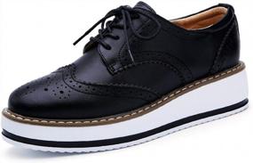 img 4 attached to Women'S Platform Lace-Up Wingtips Square Toe Oxfords Shoes By DADAWEN