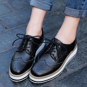 img 1 attached to Women'S Platform Lace-Up Wingtips Square Toe Oxfords Shoes By DADAWEN