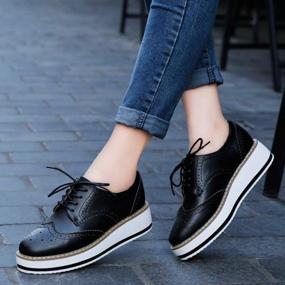 img 2 attached to Women'S Platform Lace-Up Wingtips Square Toe Oxfords Shoes By DADAWEN