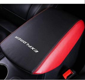 img 4 attached to 🚗 XITER Car Armrest Cover Saver for Ford Explorer 2020 2021 - Center Console Leather Pad, Central Console Armrest Box Protector - Interior Accessories (Black+Red)