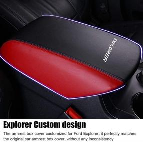 img 1 attached to 🚗 XITER Car Armrest Cover Saver for Ford Explorer 2020 2021 - Center Console Leather Pad, Central Console Armrest Box Protector - Interior Accessories (Black+Red)