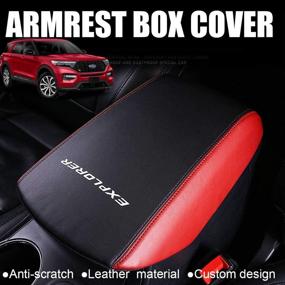 img 3 attached to 🚗 XITER Car Armrest Cover Saver for Ford Explorer 2020 2021 - Center Console Leather Pad, Central Console Armrest Box Protector - Interior Accessories (Black+Red)