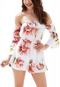 img 1 attached to Women'S White Summer Rompers - Floral Printed Off Shoulder Jumpsuits - Casual Short Sleeve