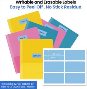 img 1 attached to Stay Organized With INFUN Plastic Two Pocket Folders - 6 Pack Assorted Colors For Letter Size Paper, Translucent Pockets With 2 Card Slots And Free Sticky Labels Included