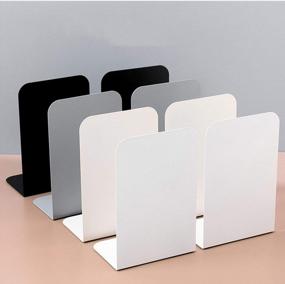 img 1 attached to 4 Pairs Metal Bookends For Heavy Books, 8 Pieces Shelf Holder Supports Stoppers - 4 Color Options