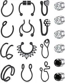 img 4 attached to MODRSA Fake Nose Ring Hoop Clip-On - Non-Piercing Jewelry For Lip, Helix And Cartilage Earrings - Faux Nose Ring With Spring - Popular Alternative To Septum Piercing