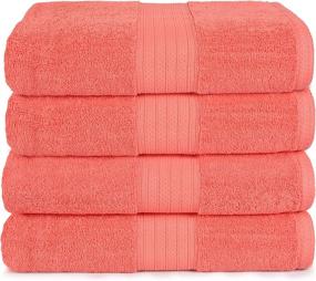 img 4 attached to GLAMBURG 4 Pack Bath Towel Set, 100% Combed Cotton Large Bath Towels, Gym Towels 27"X54" - 600 GSM Luxury Hotel Quality Ultra Soft Super Absorbent Towels For Bathroom - Living Coral