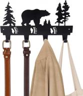 black wall mounted coat rack with bear design - 4 hooks, decorative key, bag, and clothing hanger for entryway, bathroom, bedroom, and kitchen logo