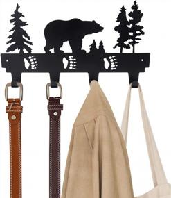 img 4 attached to Черная настенная вешалка с изображением медведя - 4 крючка, декоративный ключ, сумка и вешалка для одежды для прихожей, ванной комнаты, спальни и кухни