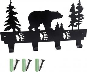 img 3 attached to Черная настенная вешалка с изображением медведя - 4 крючка, декоративный ключ, сумка и вешалка для одежды для прихожей, ванной комнаты, спальни и кухни