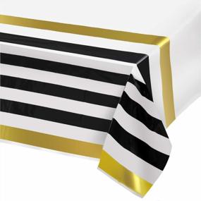 img 2 attached to Premium Disposable Graduation Tablecloths - Black And Gold Rectangle Table Covers For Parties, Weddings, And Showers (2 Pack)