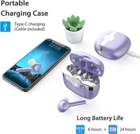 img 2 attached to YHT Wireless Earbuds With Bluetooth 5.3, 4-Mics Clear Calls, ENC Noise Cancelling, 30H Playtime, Deep Bass, Waterproof Sports Earbuds For IPhone And Android (Purple)