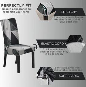 img 3 attached to 6-Piece Dining Room Chair Covers Set - Stretch Removable Washable Spandex Slipcovers Protectors For Kitchen Chairs, Banquet/Party/Hotel Ceremony (Black And White)